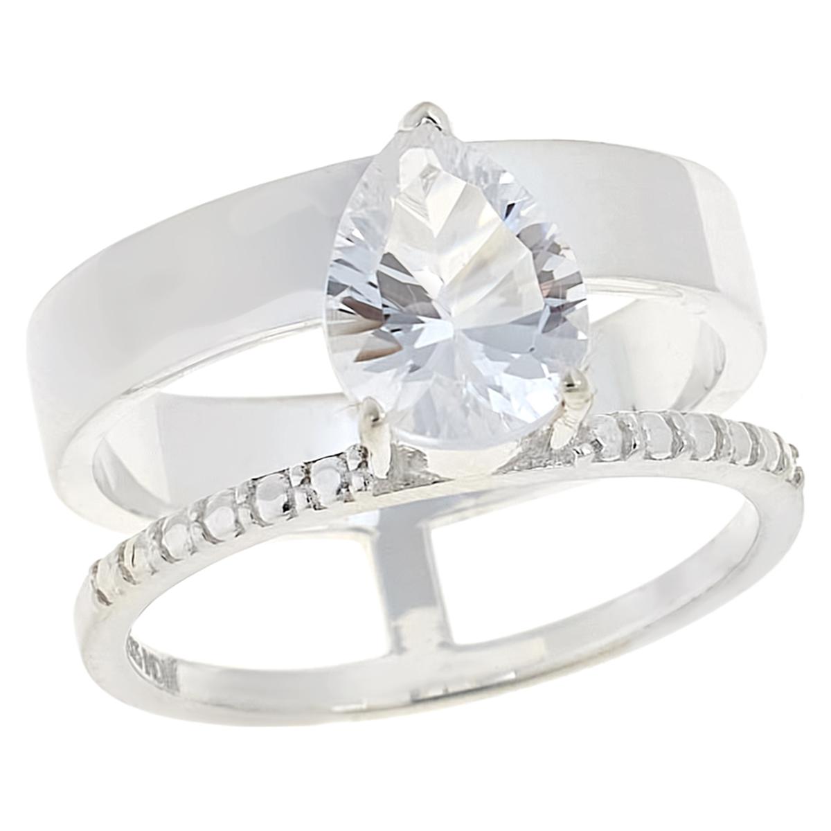 Herkimer Mines Sterling Silver Double Pear-cut Solitaire Ring, Size 10