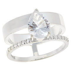 Herkimer Mines Sterling Silver Double Pear-cut Solitaire Ring, Size 10