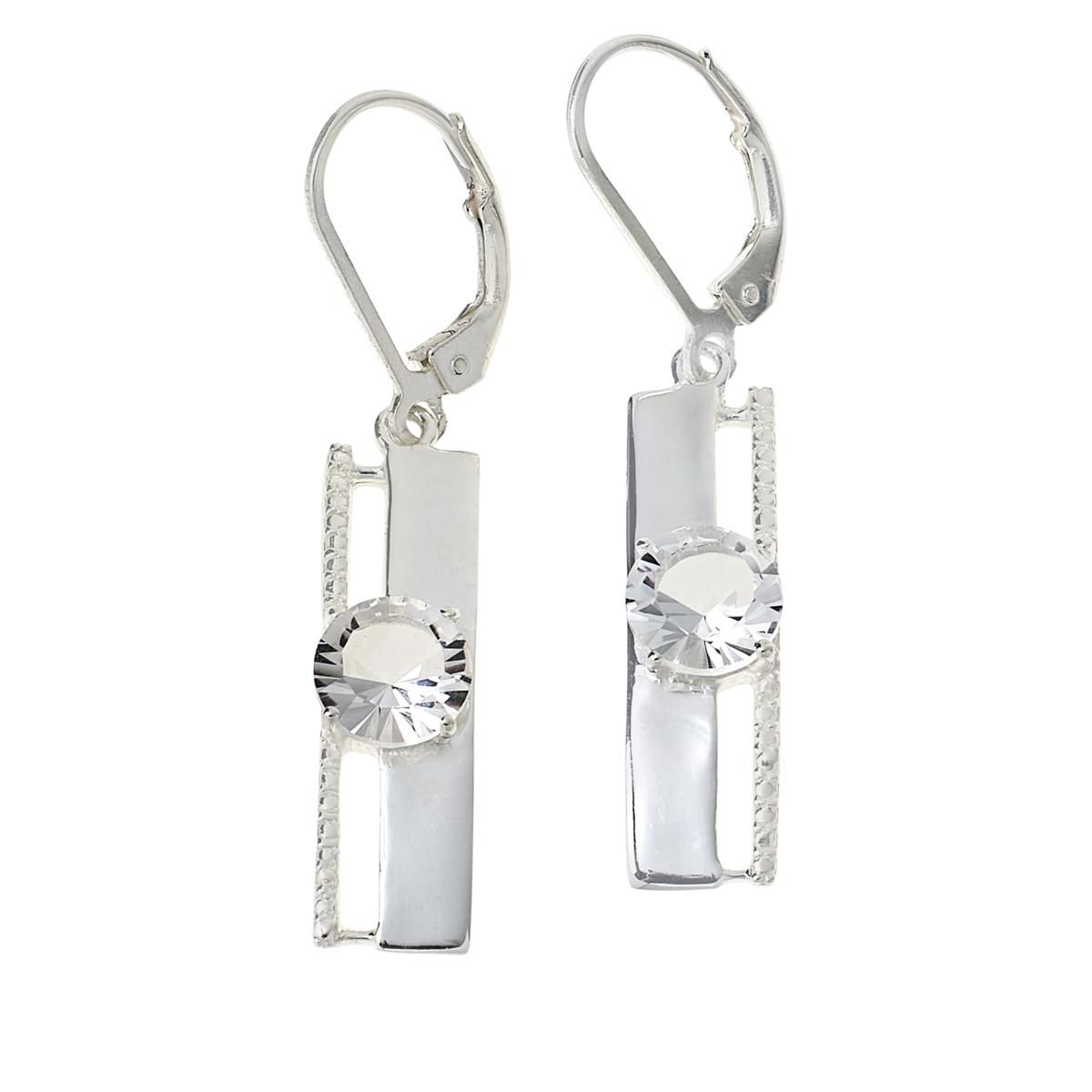 Herkimer Mines Sterling Silver Solitaire Round-shape Bar Drop Earrings.