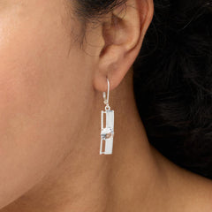 Herkimer Mines Sterling Silver Solitaire Round-shape Bar Drop Earrings.