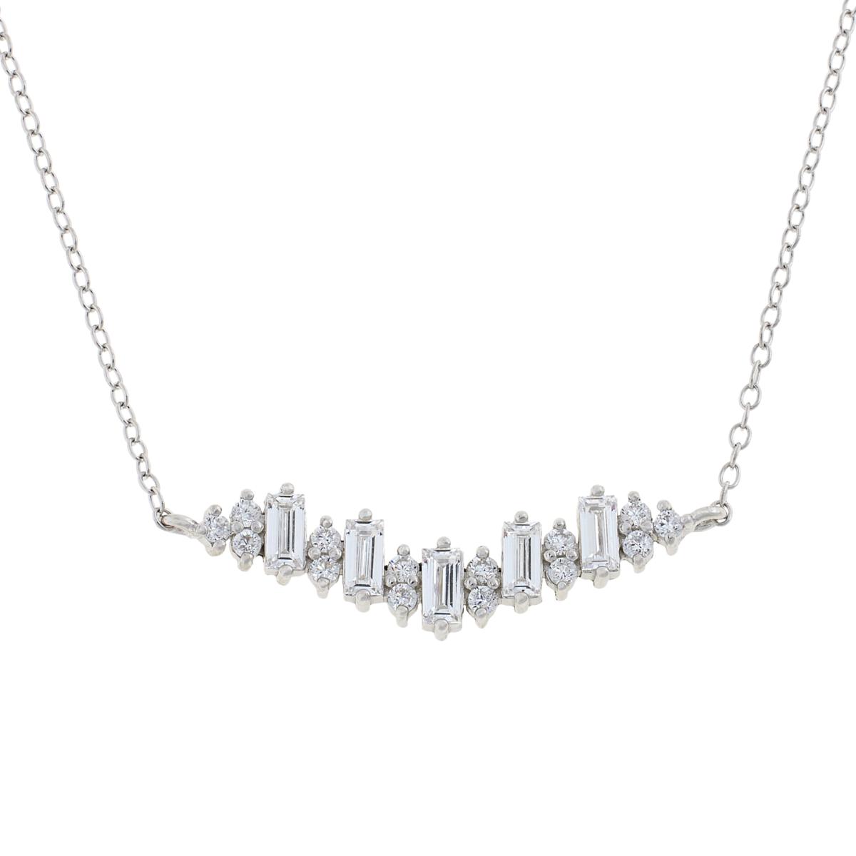Absolute Sterling Silver Baguette Wavy Front Necklace, 18"