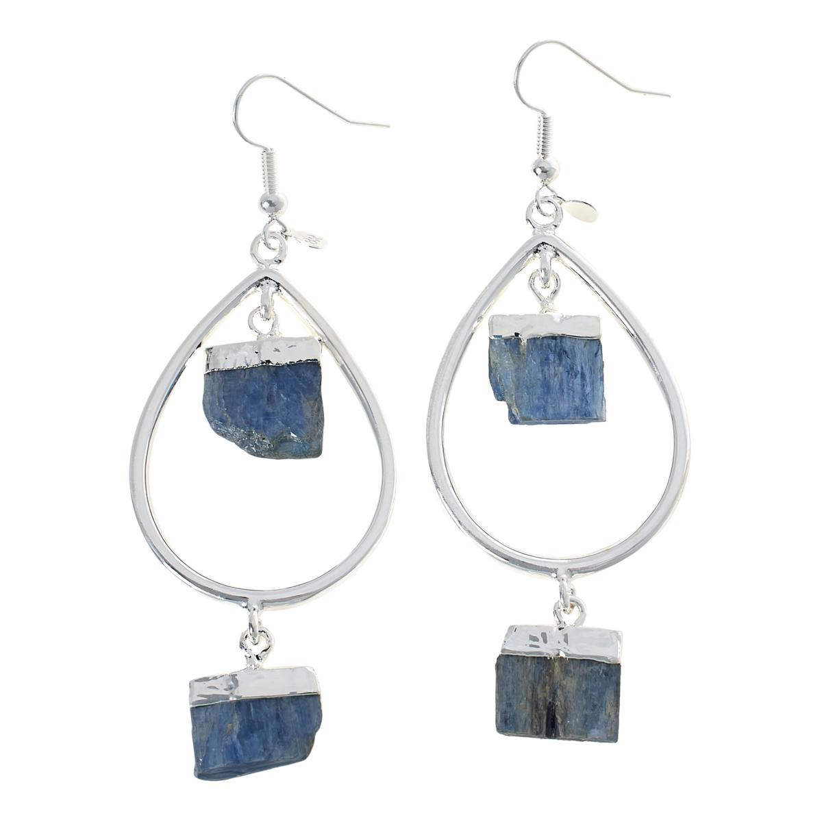 KALIFANO Silvertone Kyanite Drop Earrings