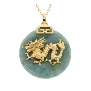 Jade of Yesteryear Sterling Silver Jade Chinese Zodiac "Dragon" Necklace, 18"