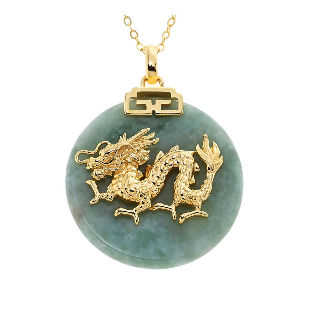 Jade of Yesteryear Sterling Silver Jade Chinese Zodiac "Dragon" Necklace, 18"