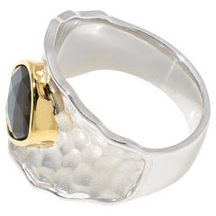 Canadian Ammolite Gems Sterling Silver Ammolite Two-Tone Hammered Ring, Size 8