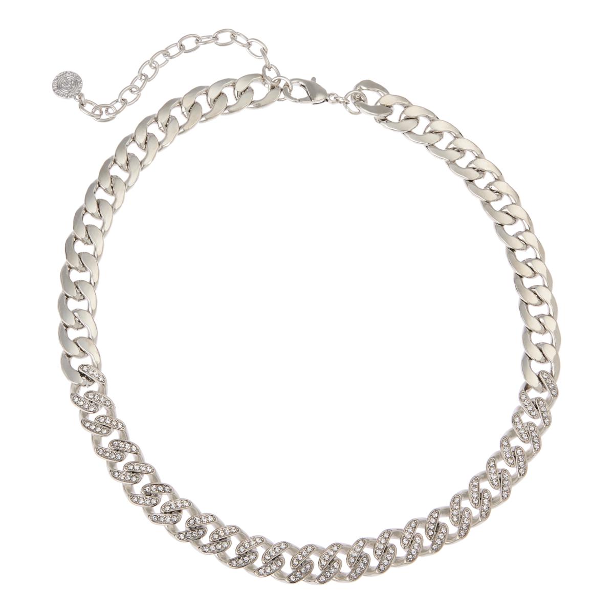 R.J. Graziano Silvertone Pave Link Necklace, 18"