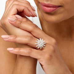 Herkimer Mines Silvertone "Diamond" Quartz Celestial Star Ring, Size 5
