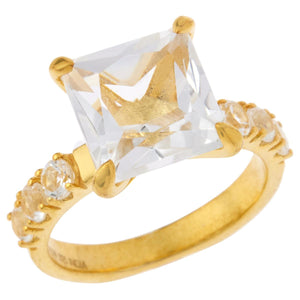Herkimer Mines Sterling Silver Goldclad  Faceted Square Solitaire Ring, Size 10