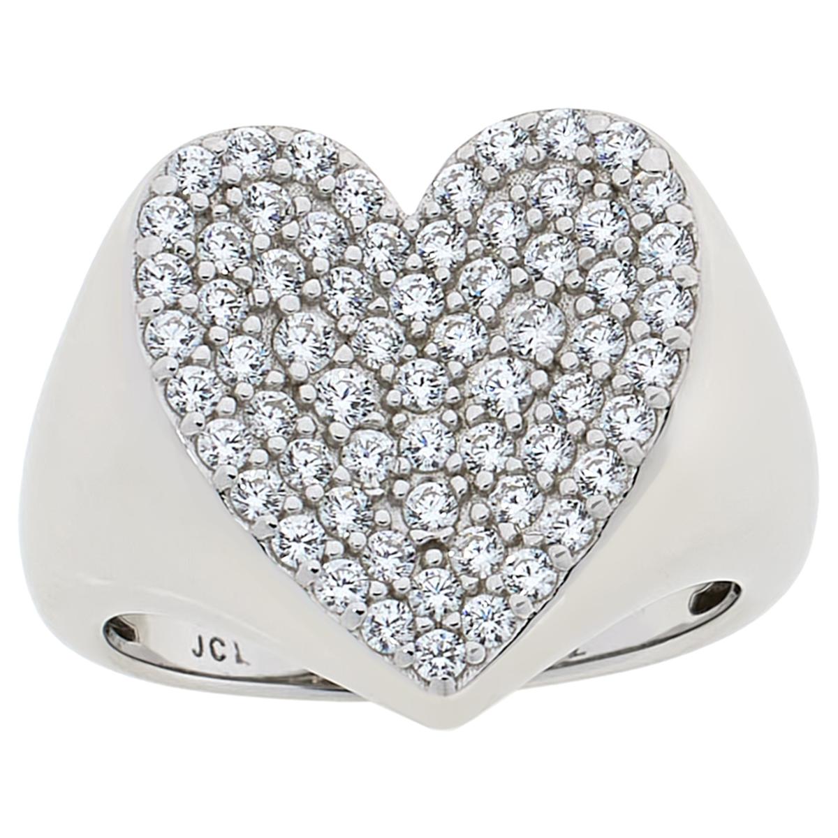 Absolute Sterling Silver 1.39ctw  Pave Heart Signet Ring, Size 7