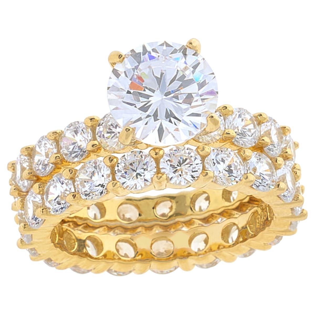 Absolute Sterling Silver Goldclad Solitaire Eternity  2piece Set Ring, Size 10