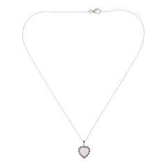 Colleen Lopez Sterling Silver 8X8 Heart Opal & Blue/Pink Sapphire Necklace, 18"+2"