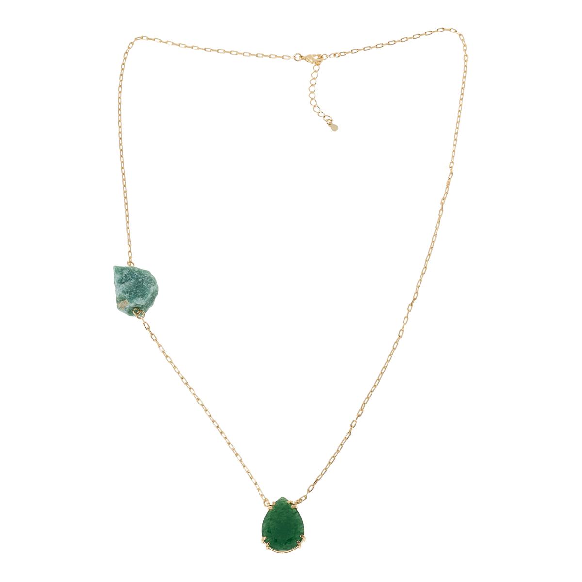 Kalifano Goldtone Green Stones Chain Necklace, 27"