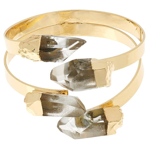 Kalifano Goldtone Clear Quartz Crystal Bracelet