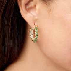 Jade of Yesteryear Sterling Silver Light Jade & White Zircon Inside-Outside Hoop Earrings