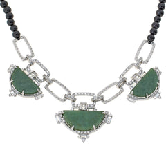 Jade of Yesteryear Jade  Bead and Link Statement Necklace, 18"