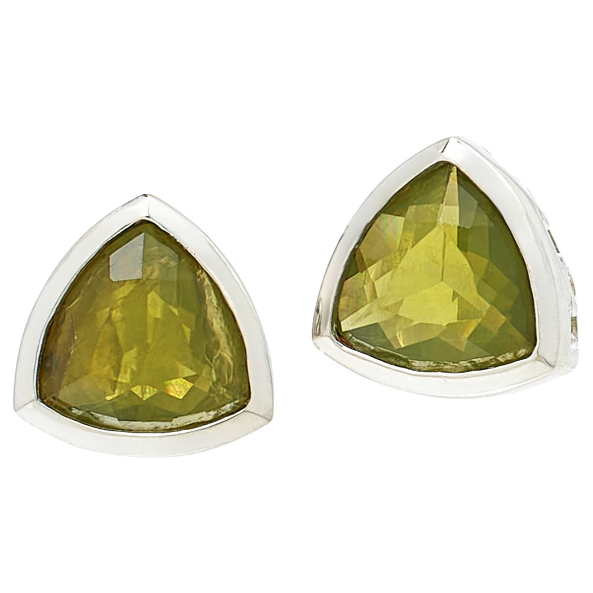 Jay King Sterling Silver Trilliant-cut Peridot Stud Earrings,