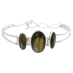 Jay King Gallery Collection Sterling Silver Labradorite Toggle Bracelet. (6-1/2" to 7-1/4")
