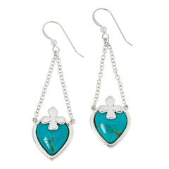 Jay King Sterling Silver Chilean Turquoise Heart Drop Earrings, 2"