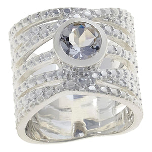 Herkimer Mines Silvertone "Diamond" Quartz Solitaire Wide Wrap Ring, Size 6