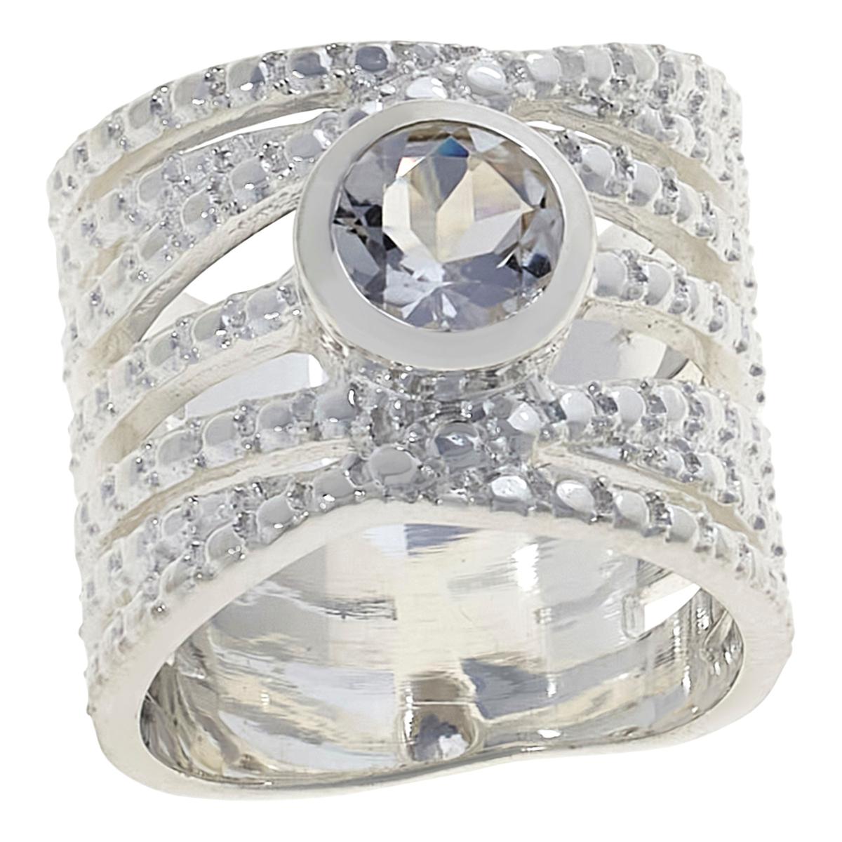 Herkimer Mines Silvertone "Diamond" Quartz Solitaire Wide Wrap Ring, Size 6