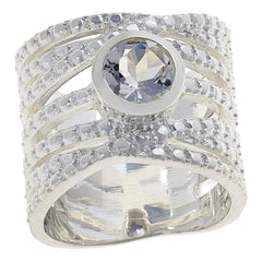 Herkimer Mines Silvertone "Diamond" Quartz Solitaire Wide Wrap Ring, Size 6