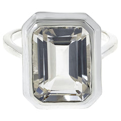 Herkimer Mines Silvertone "Diamond" Quartz Fancy Solitaire Ring, Size 10