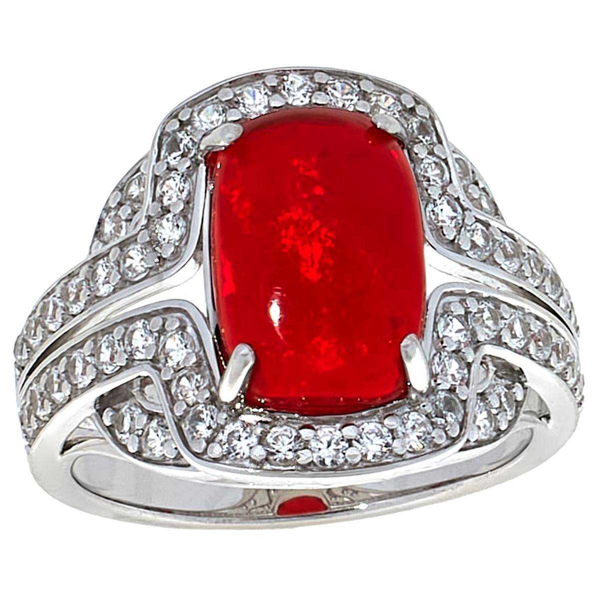 Colleen Lopez Sterling Silver Orange Opal & White Zircon Ring, Size 8