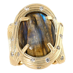 Colleen Lopez Sterling Silver Goldclad Oval Labradorite Twist Ring, Size 10