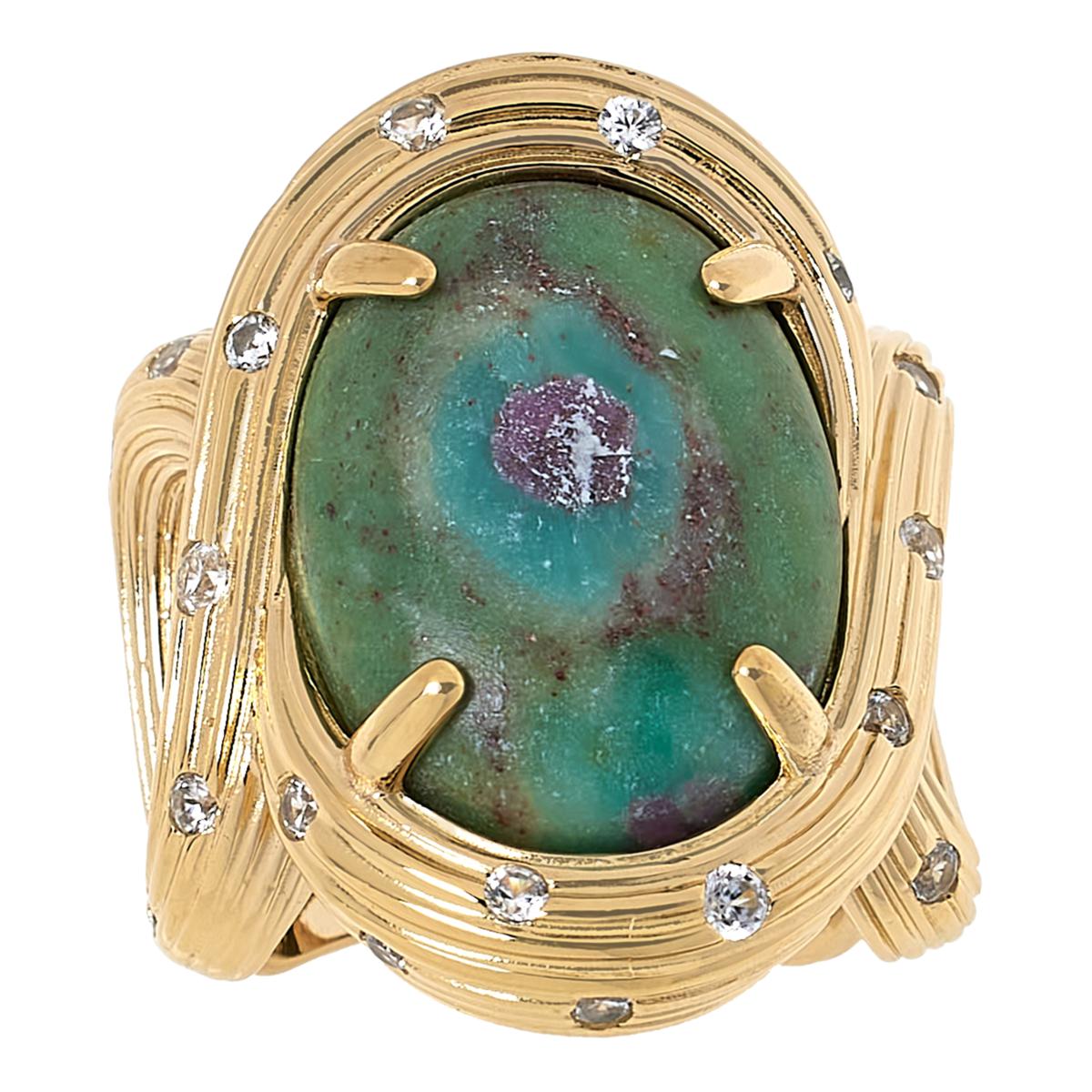 Colleen Lopez Sterling Silver Goldclad Oval Ruby Fuchsite Twist Ring, Size 7