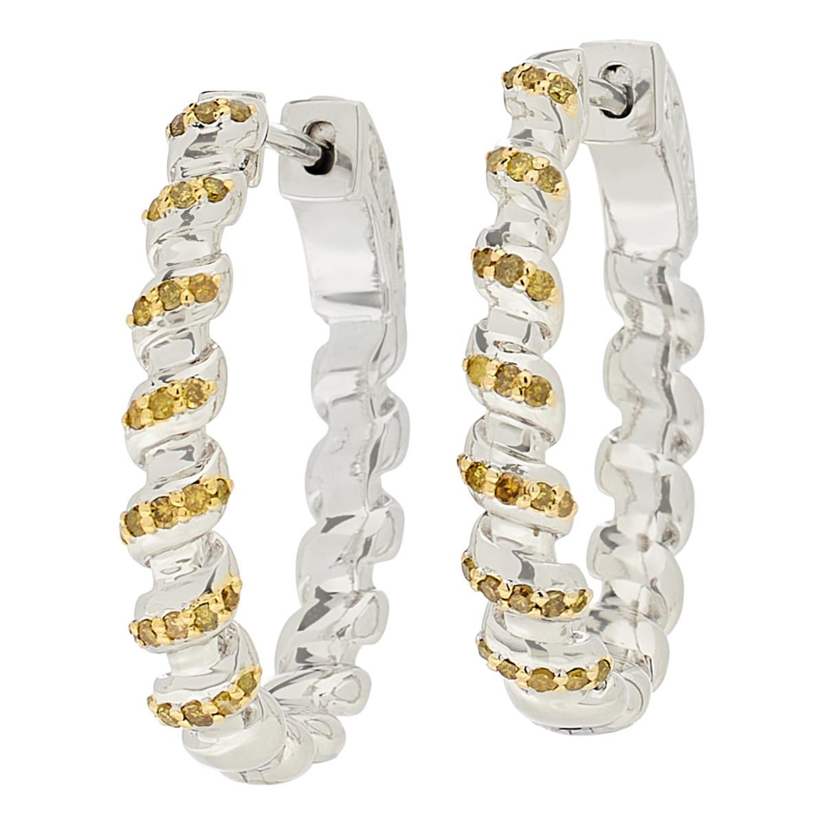 Colleen Lopez Sterling Silver 1/3ctw Yellow Diamond Twist Hoop Earrings