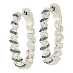 Colleen Lopez Sterling Silver 1/3ctw Blue Diamond Twist Hoop Earrings