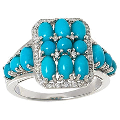Colleen Lopez Sterling Silver Exotic Turquoise & Diamond Halo Ring, Size 6