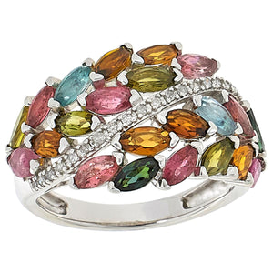 Colleen Lopez Sterling Silver Multi Tourmaline & Diamond Accent Band Ring, Size 7