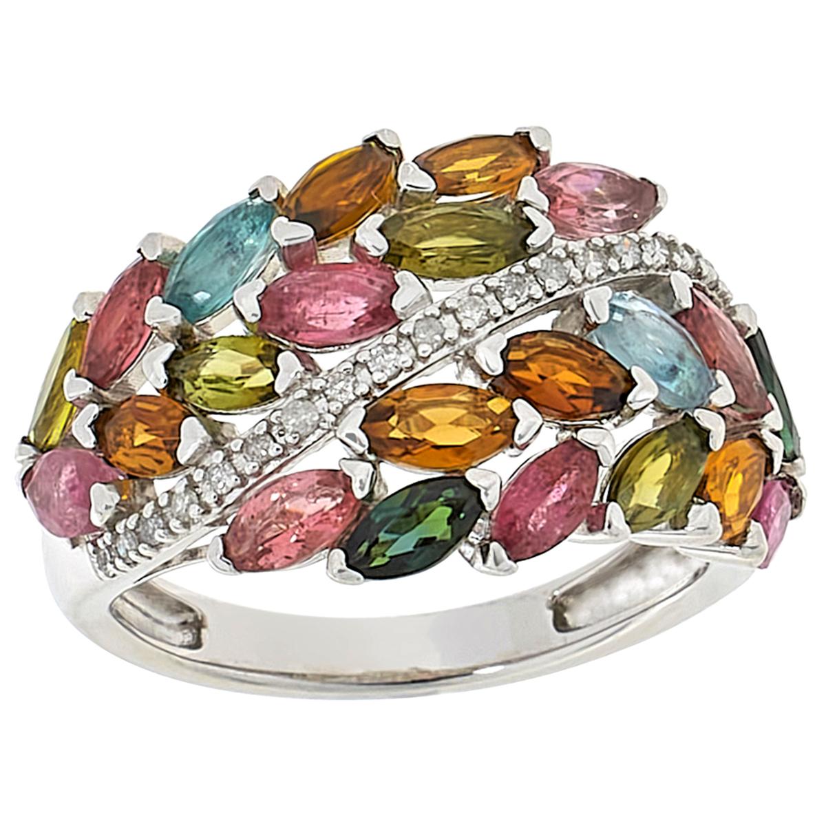 Colleen Lopez Sterling Silver Multi Tourmaline & Diamond Accent Band Ring, Size 7