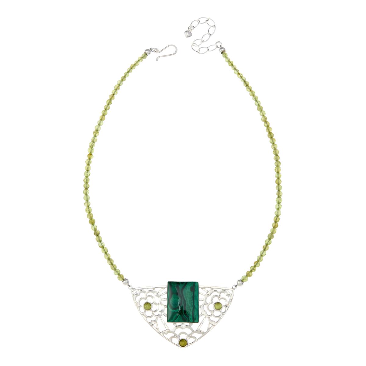 Jay King Sterling Silver Malachite & Peridot Necklace, 18"