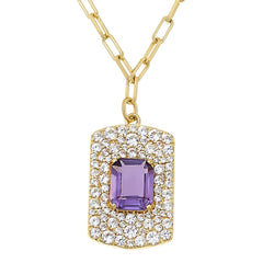 Rarities Sterling Silver Amethyst &White Zircon GoldPlated Pendant with Chain, 18"