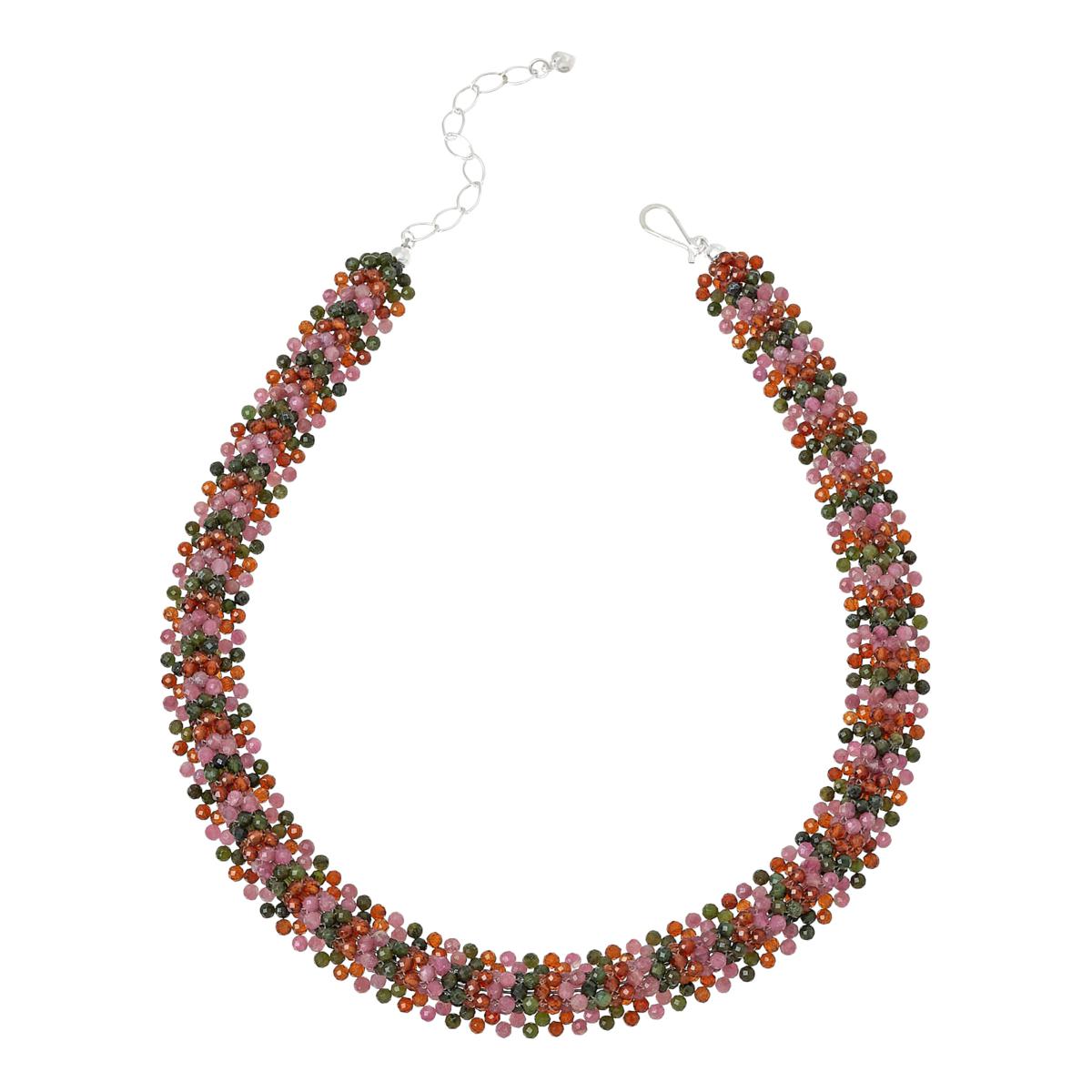 Jay King Sterling Silver Pink, Orange, and Green Multi-gemstone Woven Necklace, 18"