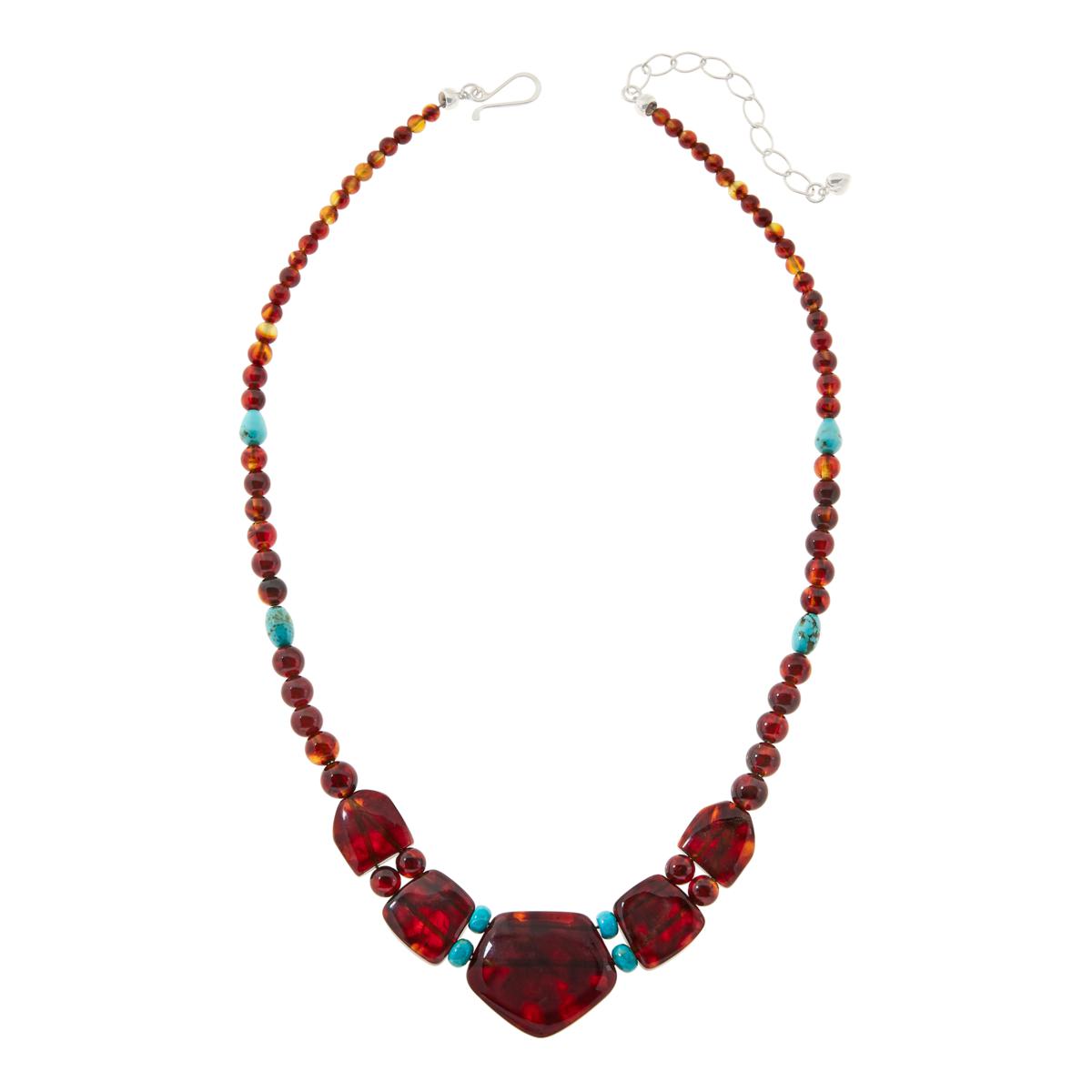 Jay King Sterling Silver Amber and Turquoise Necklace