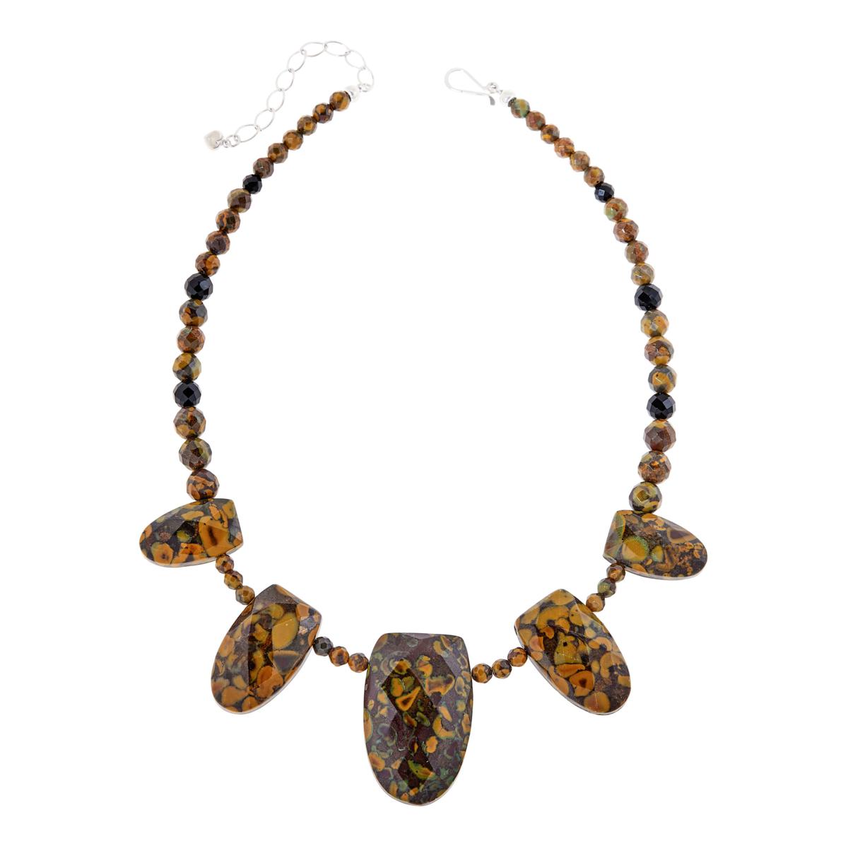 Jay King Sterling Silver Black Chalcedony & Flower Calcite Reversible Necklace, 18"