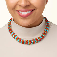 Jay King Sterling Silver Angel Peak Turquoise, Coral & Amber Woven Bead Necklace, 18"