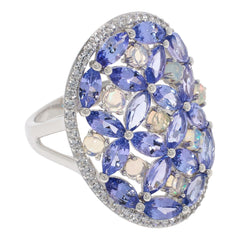 Colleen Lopez Sterling Silver Exotic Tanzanite & Ethiopian Opal Mosaic Ring, Size 5