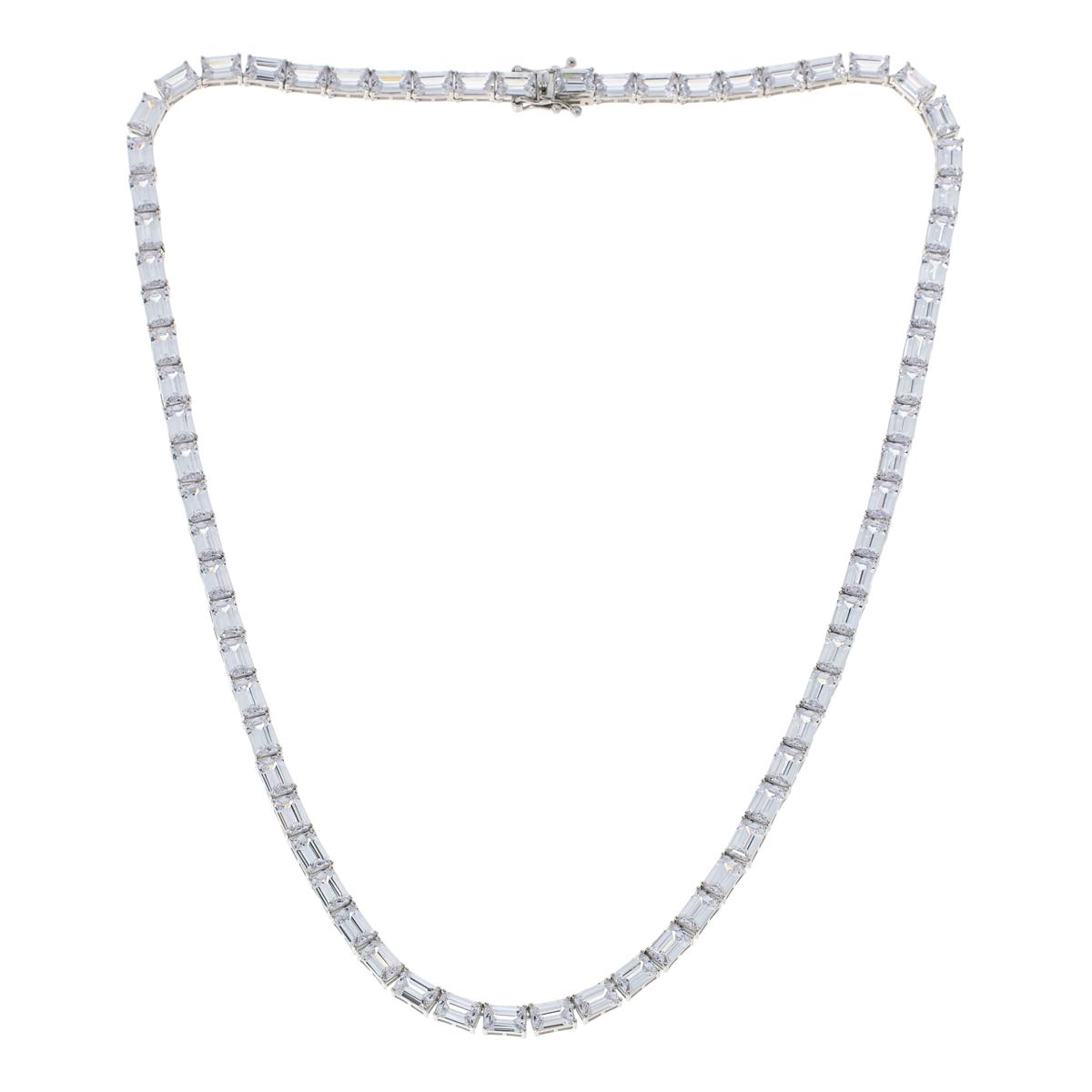 Absolute Sterling Silver Emerald-Cut Line Necklace, 18"