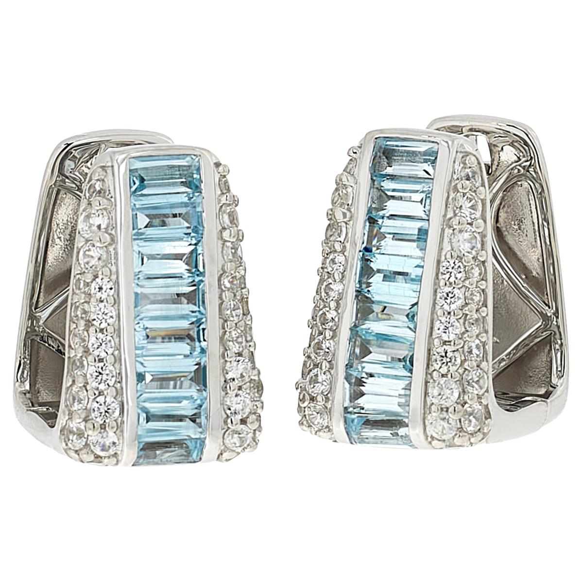 Colleen Lopez Sterling Silver Baguette Blue Topaz Huggie Hoops
