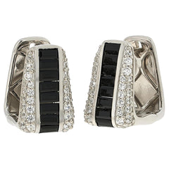 Colleen Lopez Sterling Silver Baguette Black Spinel Huggie Hoops