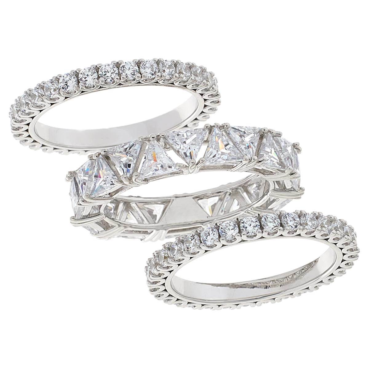 Absolute Sterling Silver Trilliant-Cut Eternity Ring 3-piece Set Ring, Size 10