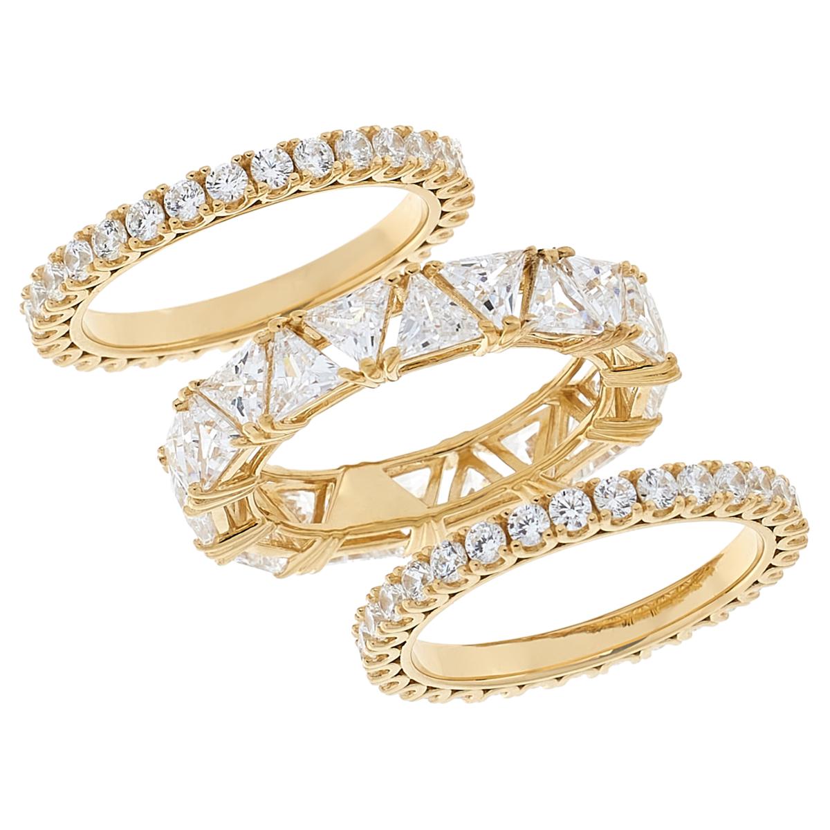 Absolute Sterling Silver Goldclad Trilliant-Cut Eternity Ring 3-piece Set Ring, Size 10