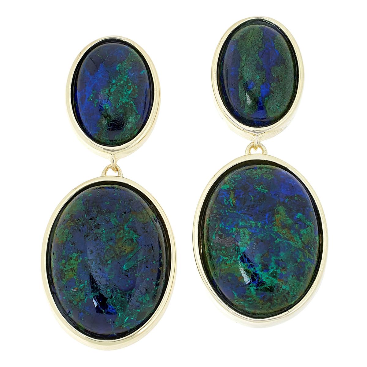 Connie Craig Carroll Jewelry Goldtone Harper Oval Azurite Double Drop Earrings, 1-1/2"