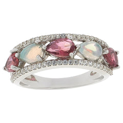 Colleen Lopez Sterling Silver Opal, Tourmaline, & White Zircon Band Ring, Size 7