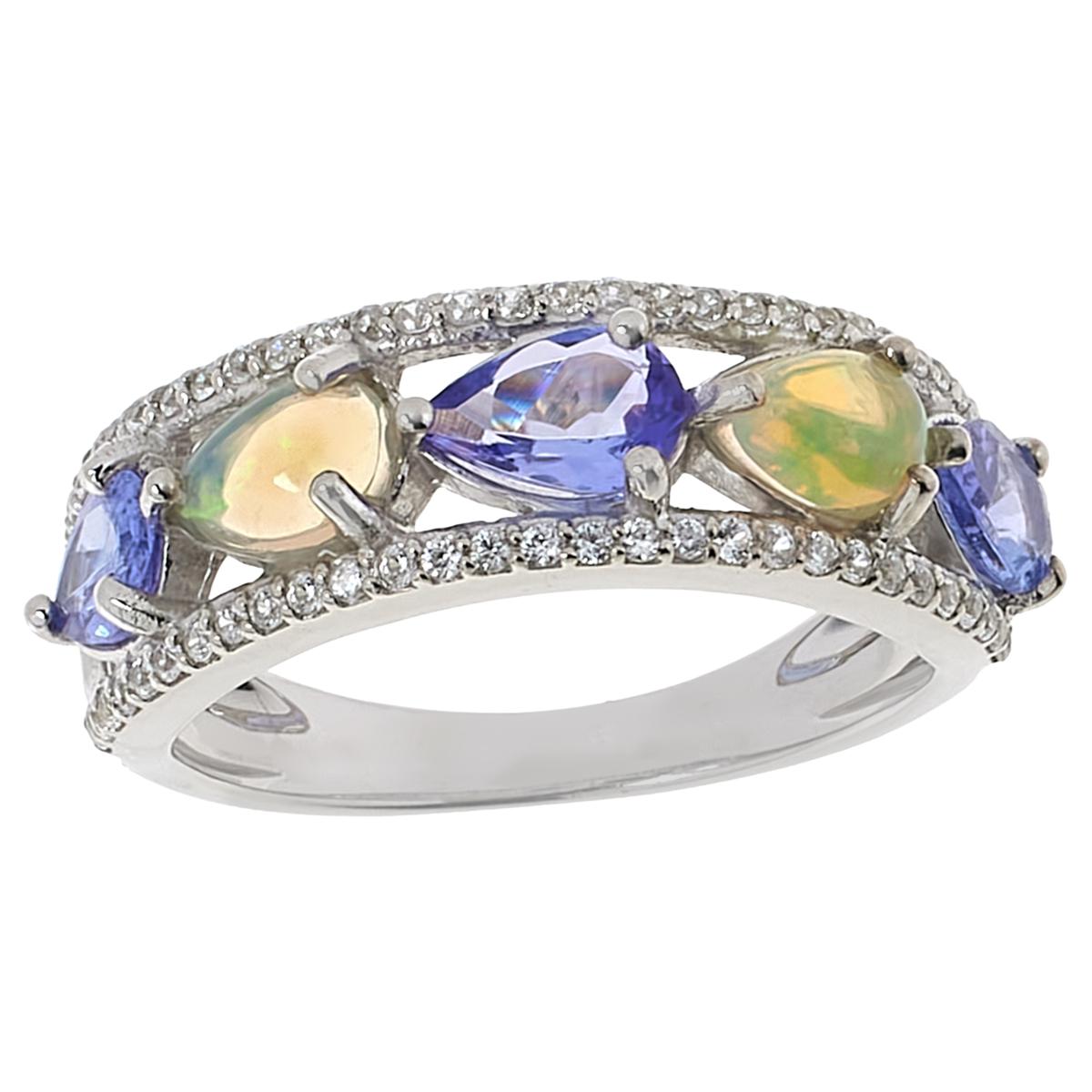 Colleen Lopez Sterling Silver Opal, Tanzanite, & White Zircon Band Ring, Size 5