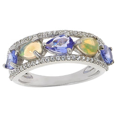 Colleen Lopez Sterling Silver Opal, Tanzanite, & White Zircon Band Ring, Size 5